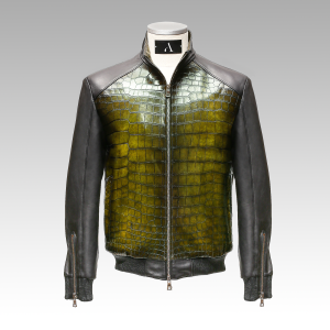 Veste City en cuir d’agneau plongé et cuir de crocodile patiné