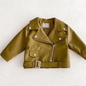 Blouson de moto en simili cuir vert pour enfant