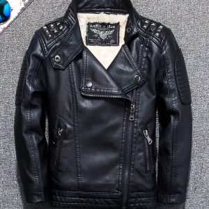 Blouson en simili cuir fourré pour garçon