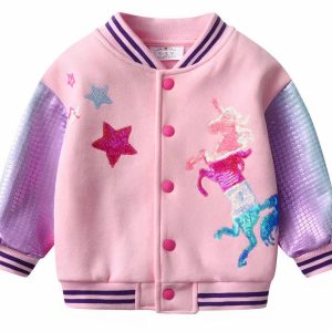 Blouson teddy avec étoiles et licorne en sequins