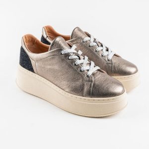 Baskets en cuir Loly01 – Taupe Glimer Noir