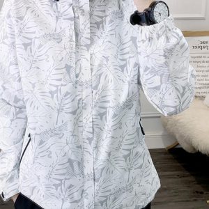 Blouson imperméable à imprimé végétal