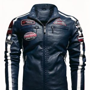 Blouson moto rétro à col montant