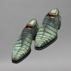 Slip-on Archangel modèle de type Richelieu à faux lacets en cuir de crocodile poncé