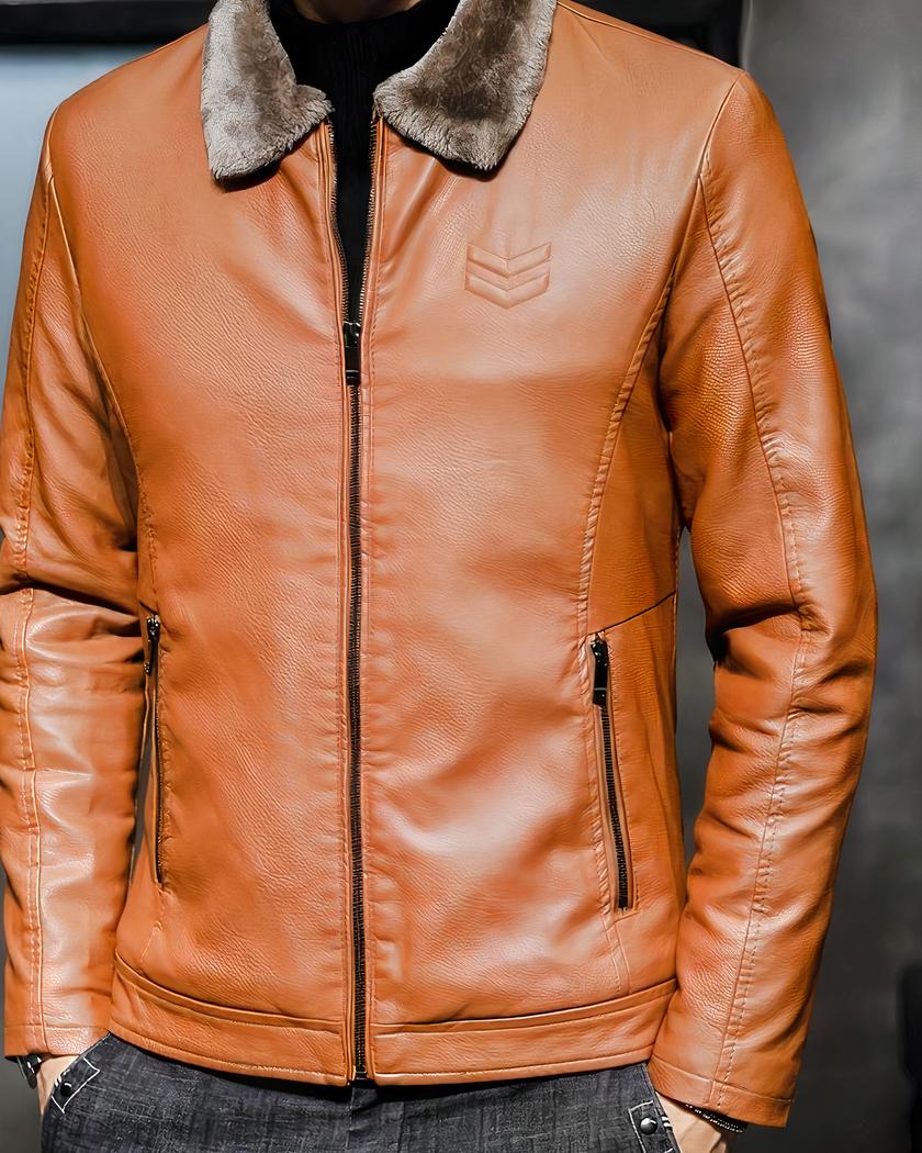 Blouson fourré avec col en fausse fourrure en simili cuir pour homme – Image 4