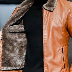Blouson fourré avec col en fausse fourrure en simili cuir pour homme
