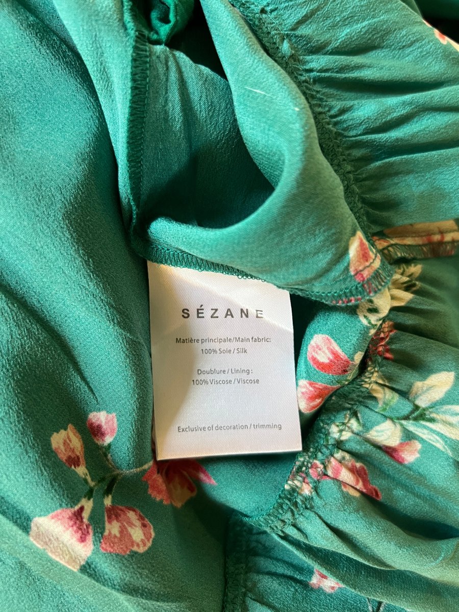 Robe Sézane en soie verte à fleurs – Image 8