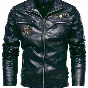 Blouson moto en simili cuir tendance et chaud