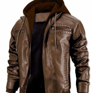 Blouson simili cuir homme chic à capuche