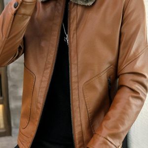 Blouson en simili cuir fourré et chaud pour homme