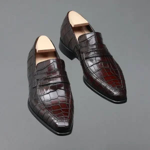 Mocassin Le Lincoln en Cuir de Crocodile Acajou