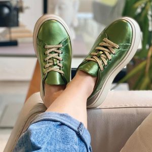 Baskets en cuir Loly01- Laminato Menthe