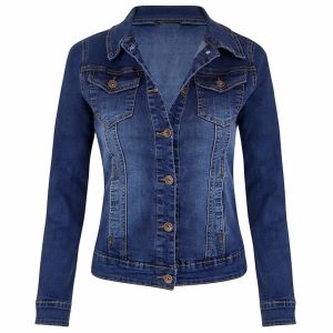 Blouson jean femme cintré à col rabattu