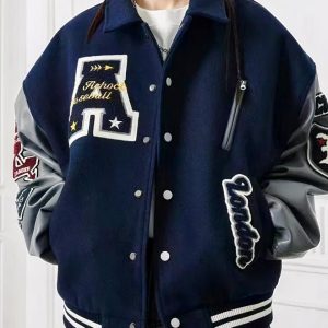 Blouson teddy brodé de lettres américaines