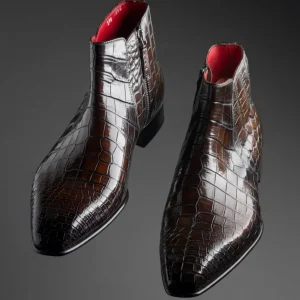 Bottine zippée semi-montante en cuir de crocodile