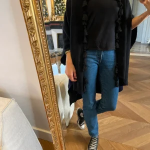 Gilet Ponchon Uterque bleu marine à pompons