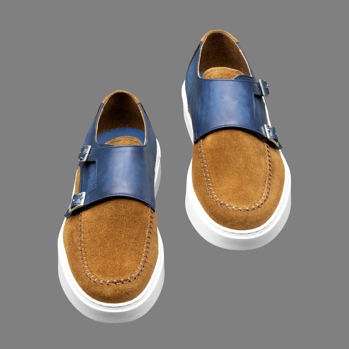 Derby à boucles Altan Bottier en cuir de veau velours Cognac et cuir de veau lisse bleu marine – Image 5