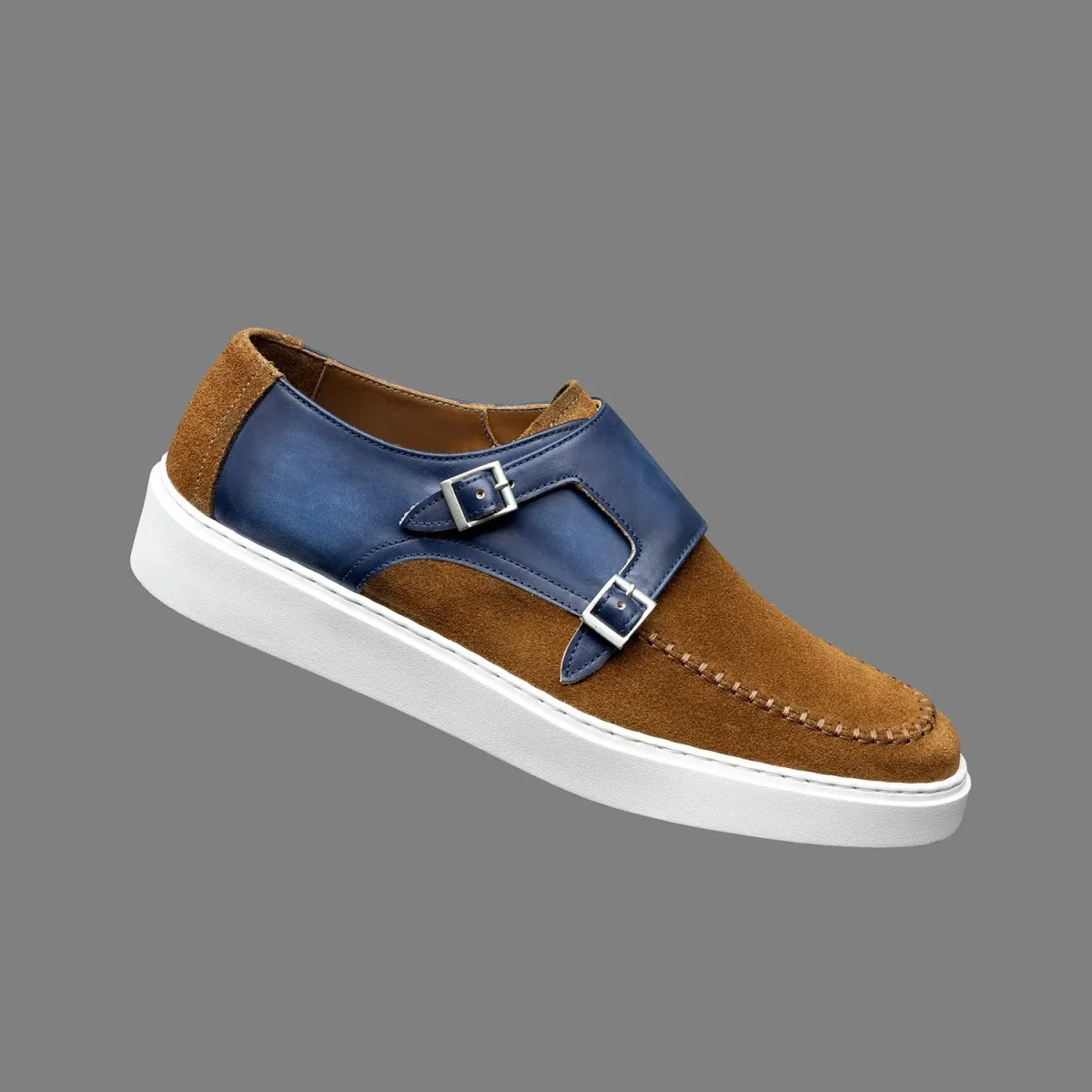 Derby à boucles Altan Bottier en cuir de veau velours Cognac et cuir de veau lisse bleu marine – Image 3