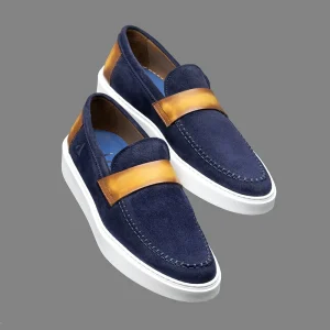 Mocassin Altan Bottier en cuir de veau velours bleu marine