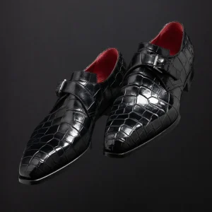 Collection Exclusive – Derby Single Monk en crocodile noir