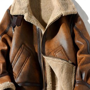 Blouson bombardier épais en simili cuir avec fausse fourrure pour homme