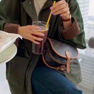 Blouson vert vintage en velours côtelé pour femme