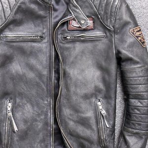 Blouson vintage en cuir style motard pour homme