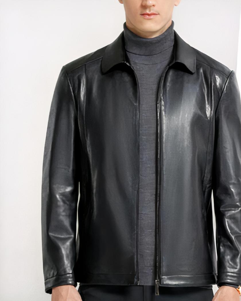 Blouson en cuir naturel de peau de mouton pour homme