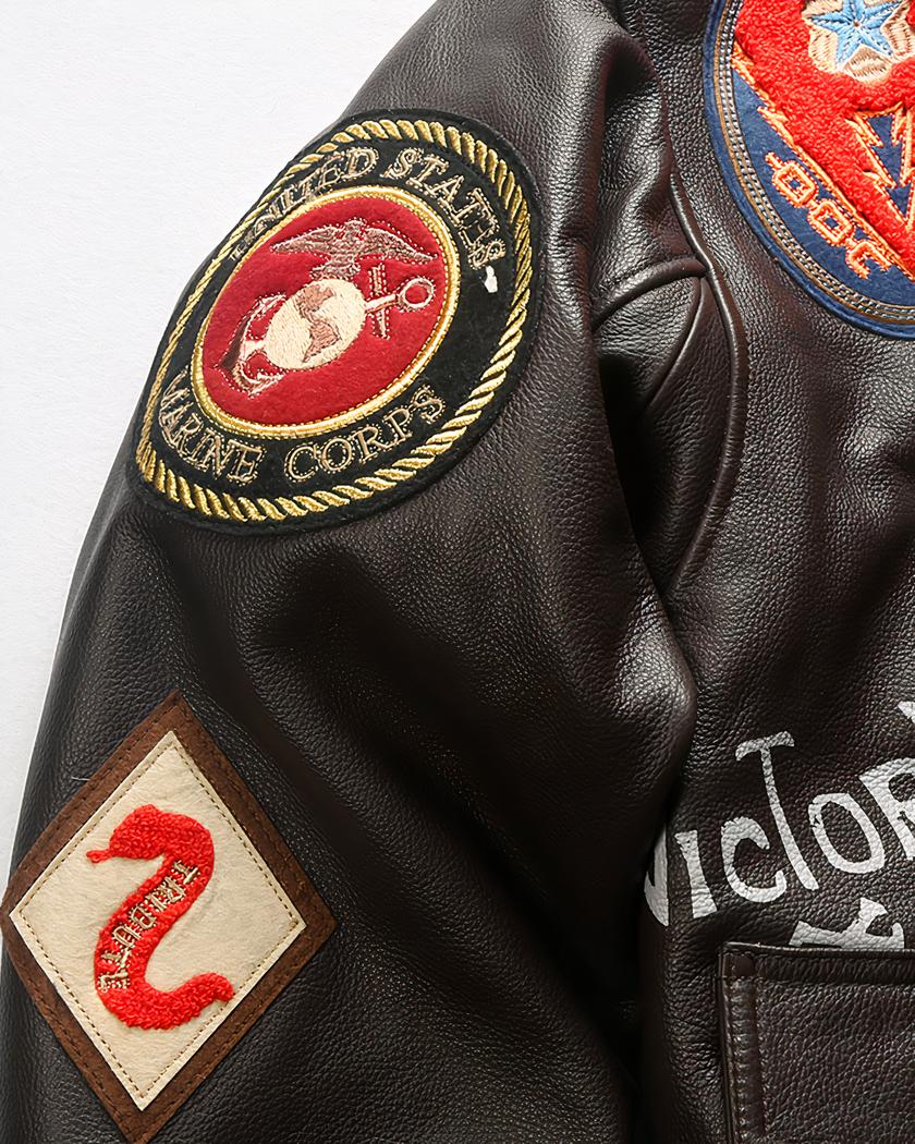 Blouson en cuir marron vintage avec col en fourrure pour homme – Image 4