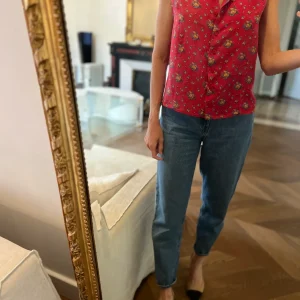 Chemisier en soie Souleiado rouge à fleurs