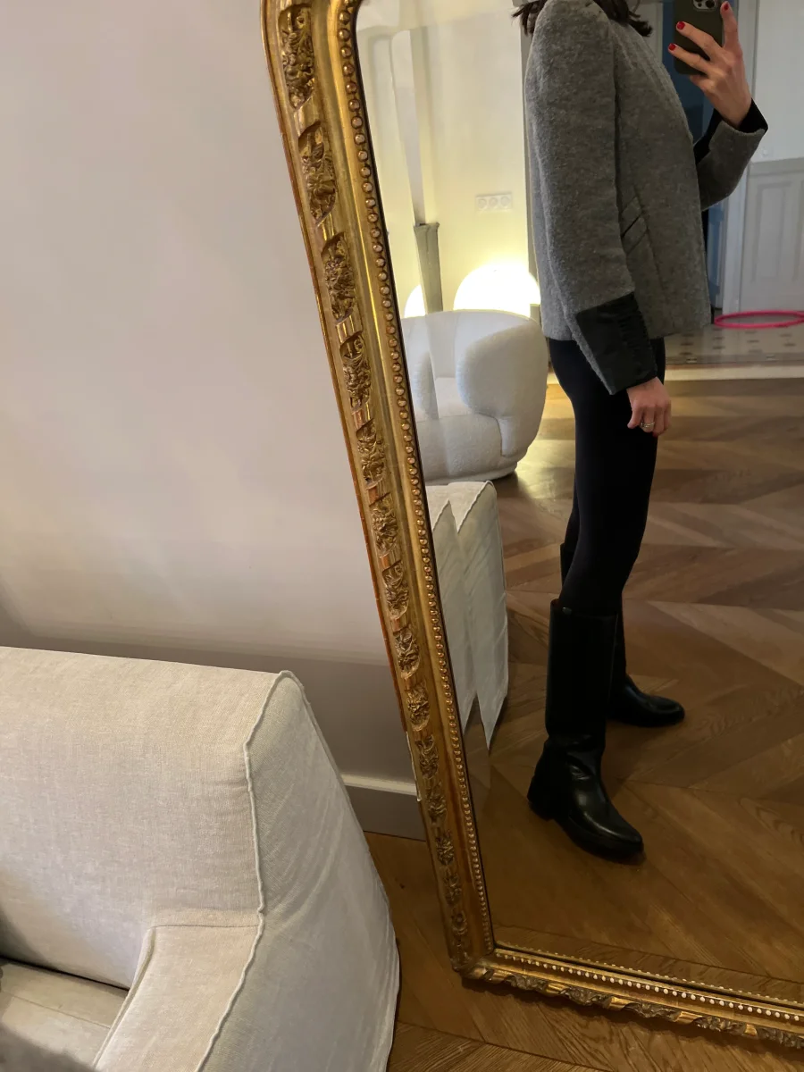 Veste Maje en laine grise col en cuir – Image 3