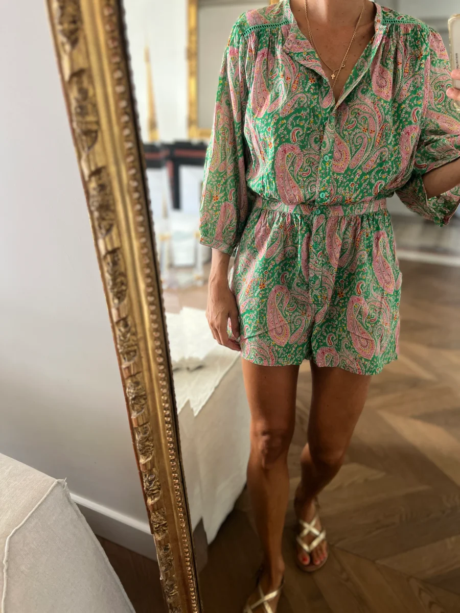 Combishort Ba&sh colorée verte et rose