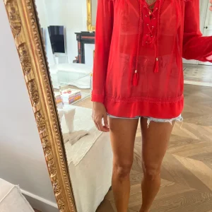 Blouse The Kooples rouge transparence avec lacets