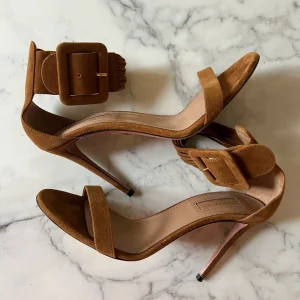 Lucie Gabossi - Aquazzura Sandales talon daim camel boucles Pointure 39