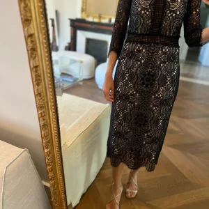 Robe The Kooples broderie noire mi longue