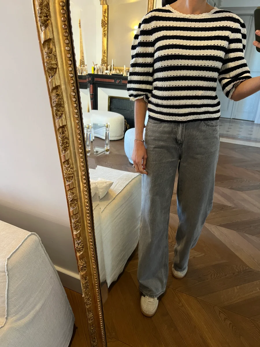 Haut Maje à rayures blanc et bleu marine – Image 3