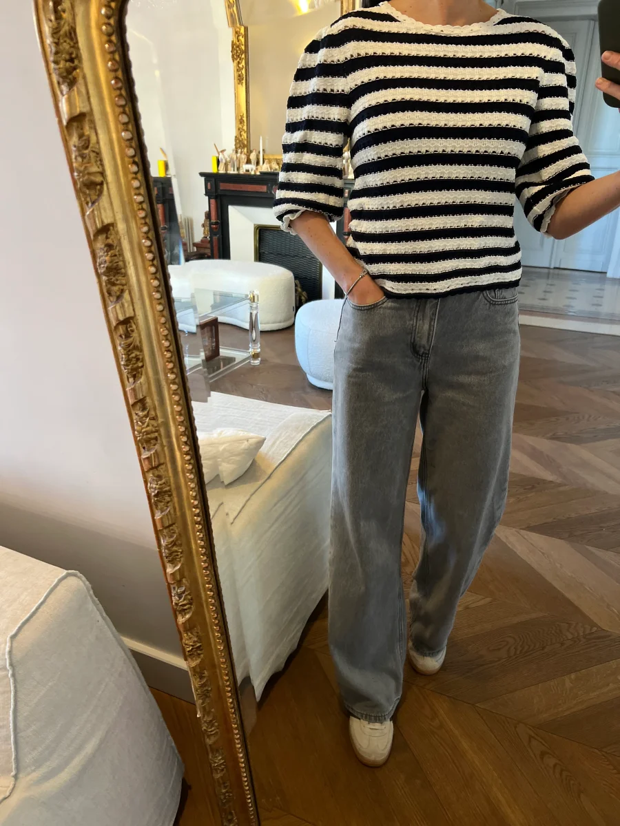 Haut Maje à rayures blanc et bleu marine – Image 4