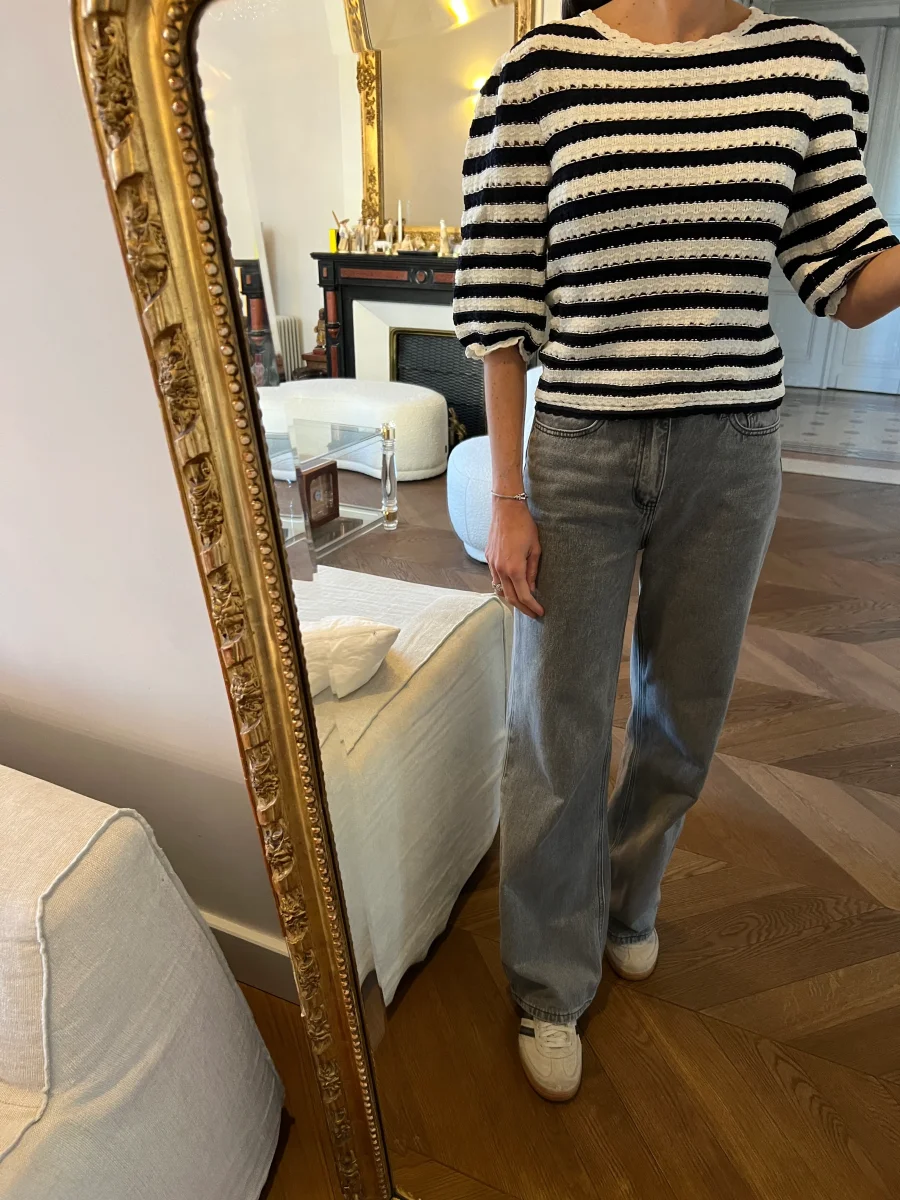 Haut Maje à rayures blanc et bleu marine – Image 2