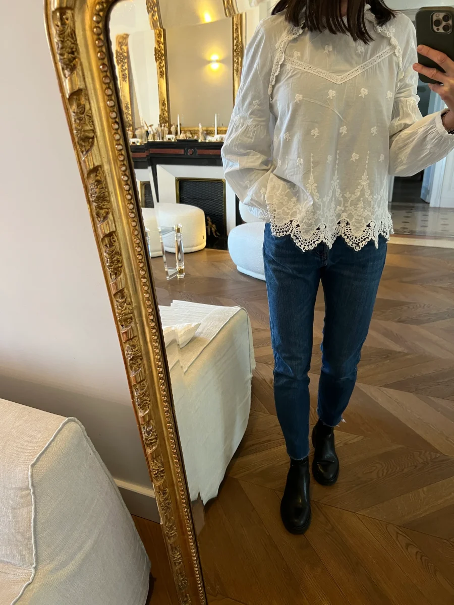 Blouse Balzac blanc col montant