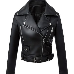 Blouson perfecto asymétrique pour femme en simili-cuir