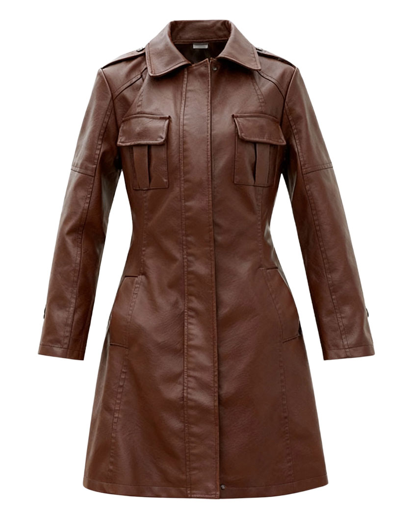 Blouson d’hiver pour femme en simili cuir à fermeture éclair