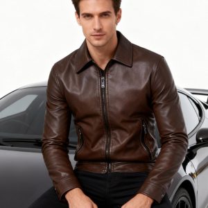 Blouson simili-cuir homme à col à revers