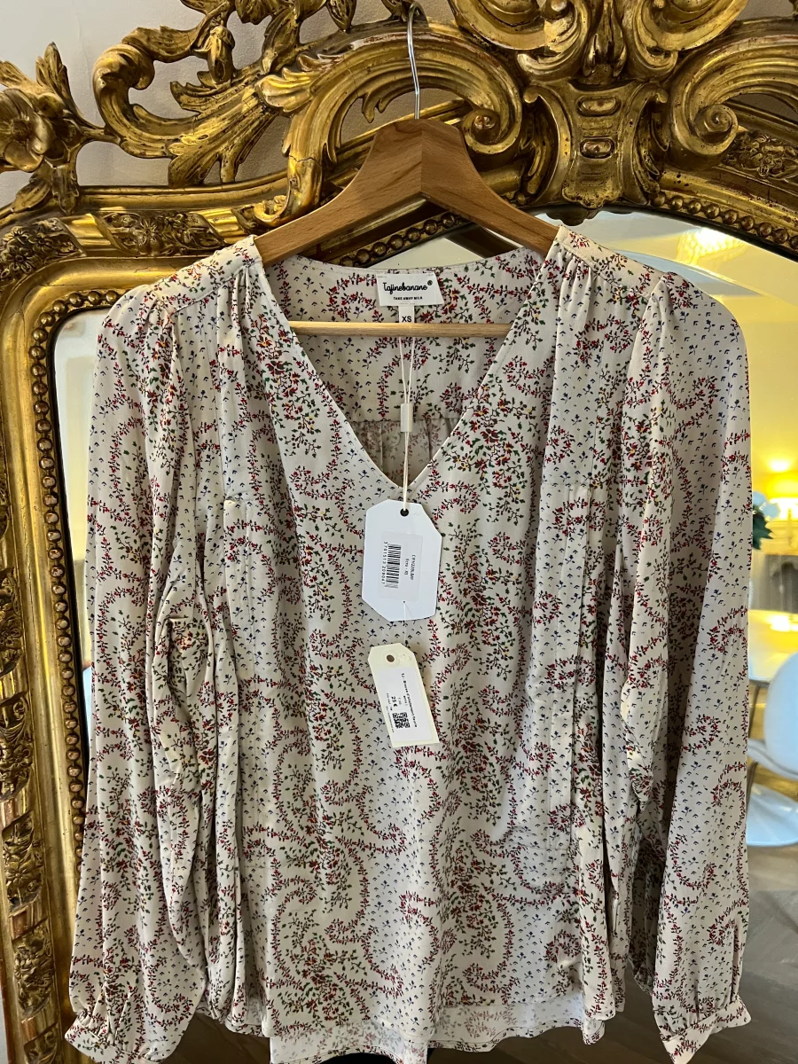 Tajine Banane - Blouse d'allaitement fleurie ecru T.XS