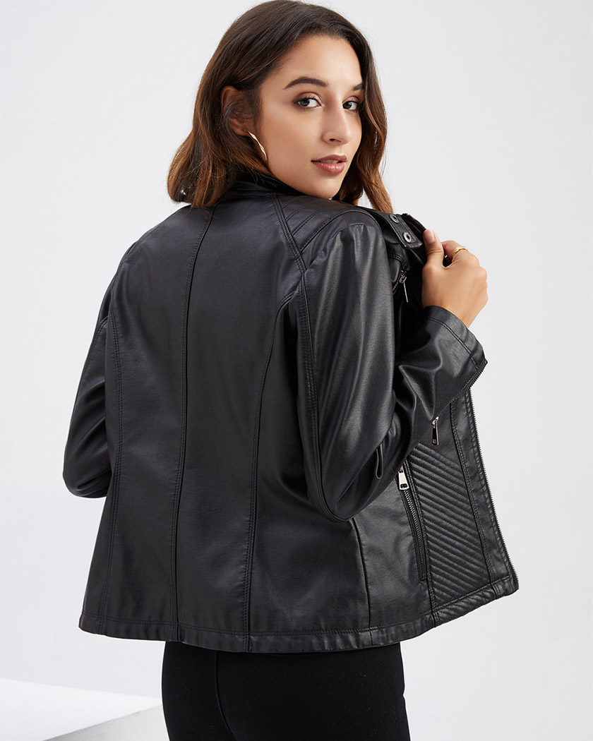 Blouson perfecto femme en simili-cuir et coupe ajustée – Image 5