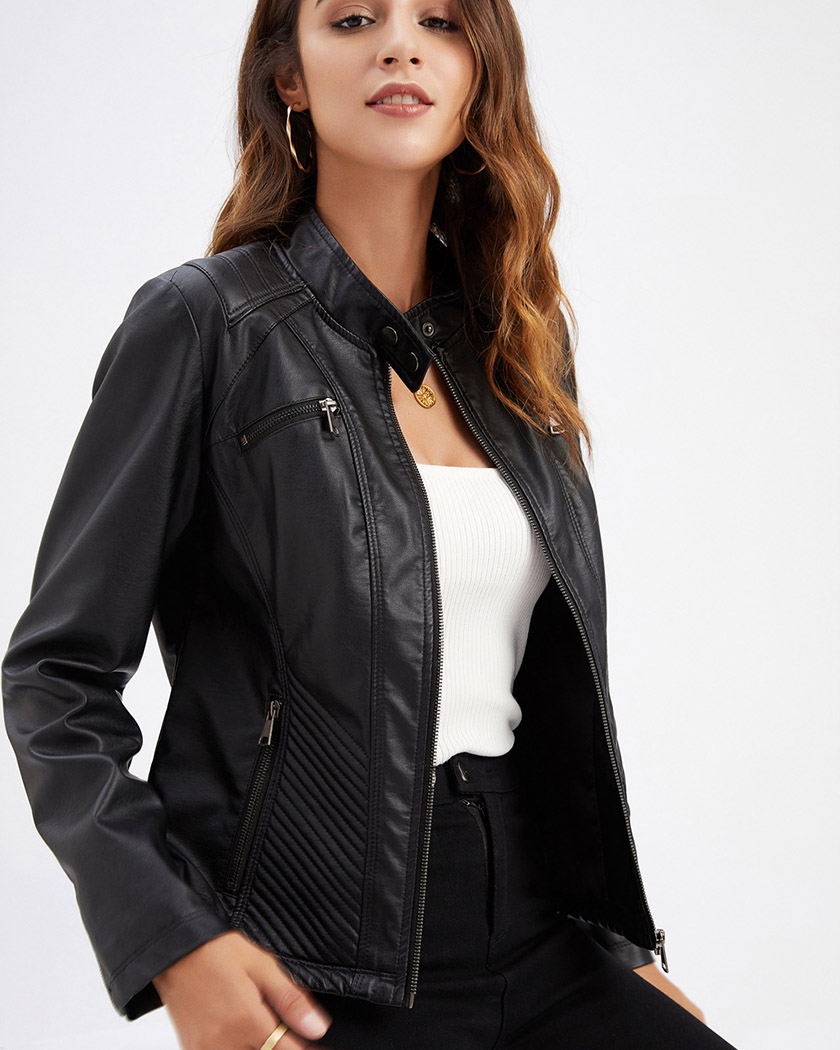 Blouson perfecto femme en simili-cuir et coupe ajustée – Image 6