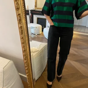 Blouse Agnès B Paris rayée bleu et vert