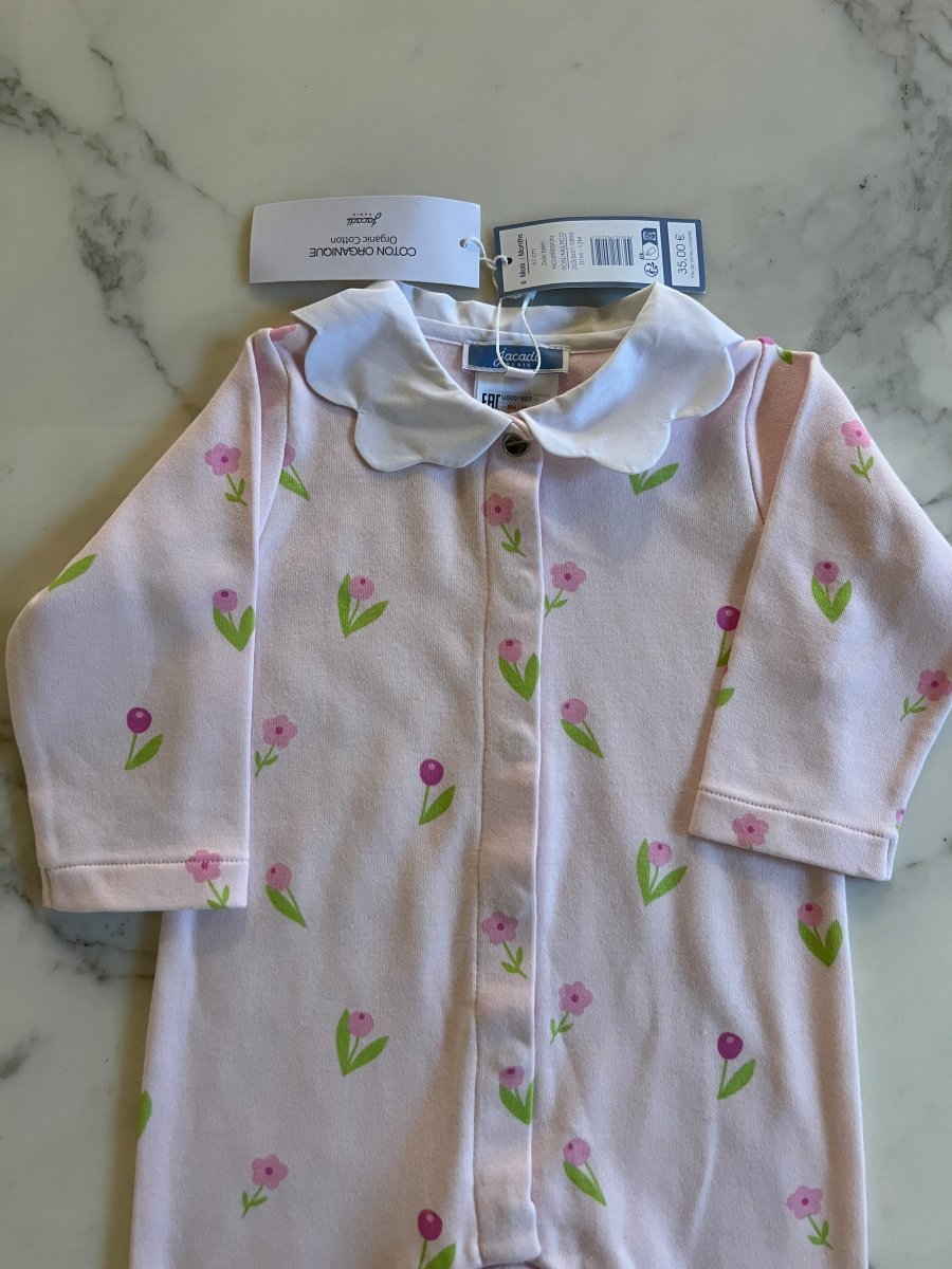 Jacadi- Pyjama en coton rose fleurs Neuf T.6mois – Image 3