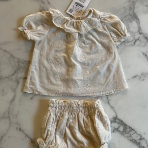 Zara - Ensemble Blouse et shorty ecrue avec col Neuf T.9-12 mois