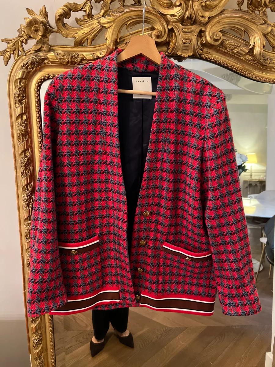 Veste Sandro en laine rouge pied de poule – Image 4