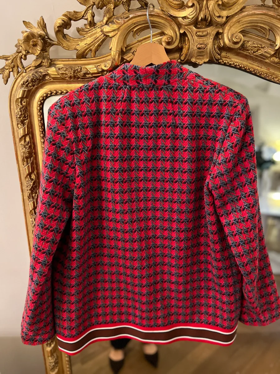 Veste Sandro en laine rouge pied de poule – Image 6